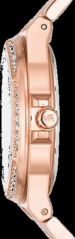 Attache bracelet Michael Kors MK7230 en acier inoxydable doré rose à maillons polis et fermoir déployant double sécurité pavé de logo