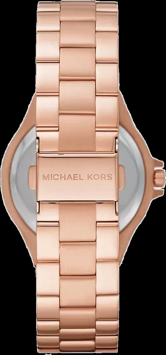 Visage cadran Michael Kors MK7233 avec index bâtons polis et aiguilles dorées, date à 3h sur fond noir