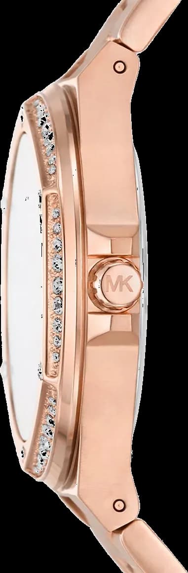 Attache bracelet Michael Kors MK7233 composé de maillons acier inoxydable doré rose, fermoir déployant triple sécurité