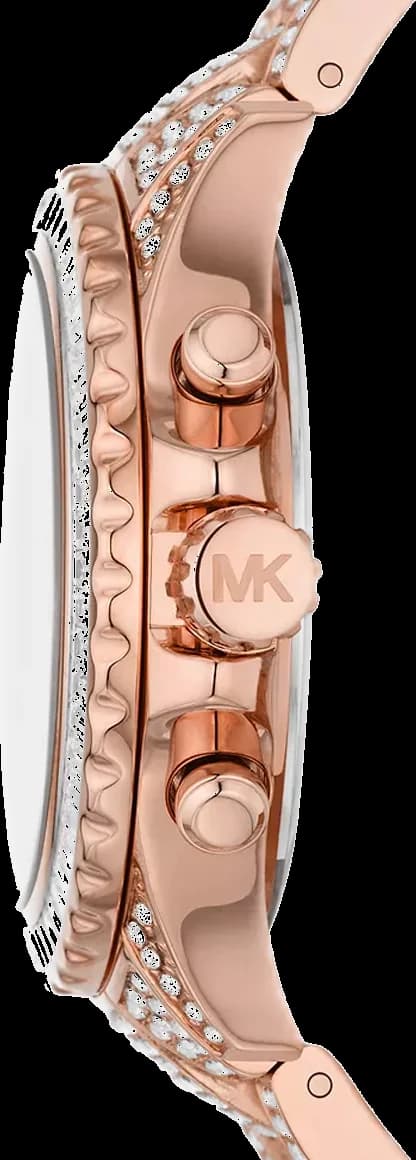 Attache bracelet Michael Kors MK7235 en acier inoxydable doré rose avec fermoir déployant double sécurité, maillons satinés
