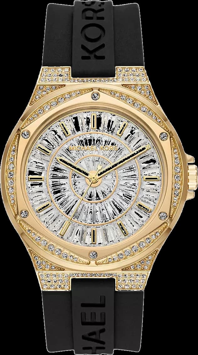 Montre Femme Michael Kors MK7247 - Cadran Transparent, Boîtier Or et Bracelet Silicone Noir