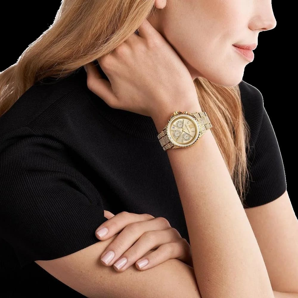 Montre Michael Kors Everest MK7254 pour femme, bracelet et cadran or pavés de cristaux vue 6