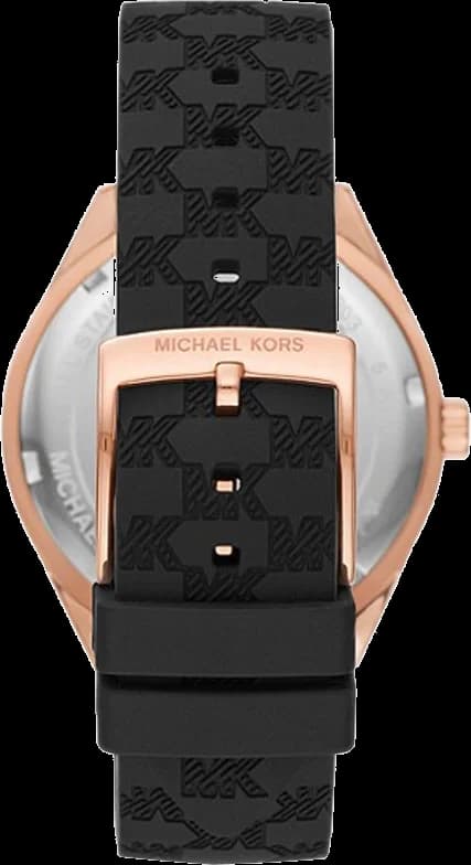 Montre Michael Kors Jessa MK7266 pour Femme, Cadran Noir Multifonction, Bracelet Silicone Noir, Boîtier Or Rose vue 2