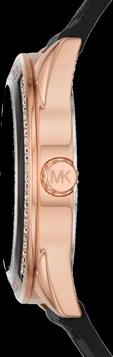 Montre Michael Kors Jessa MK7266 pour Femme, Cadran Noir Multifonction, Bracelet Silicone Noir, Boîtier Or Rose vue 3