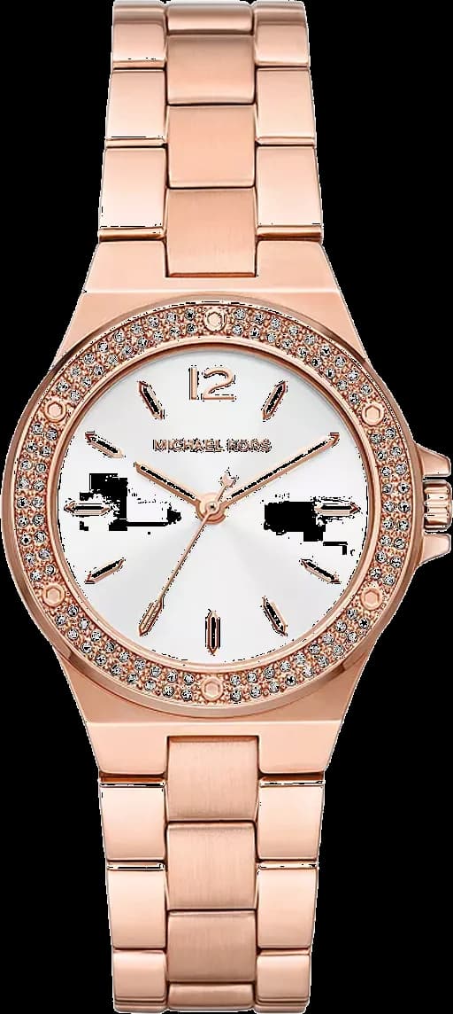 Montre Michael Kors Mini Lennox MK7279 Femme - Cadran Argent Pavé de Cristaux - Bracelet Acier Or Rose