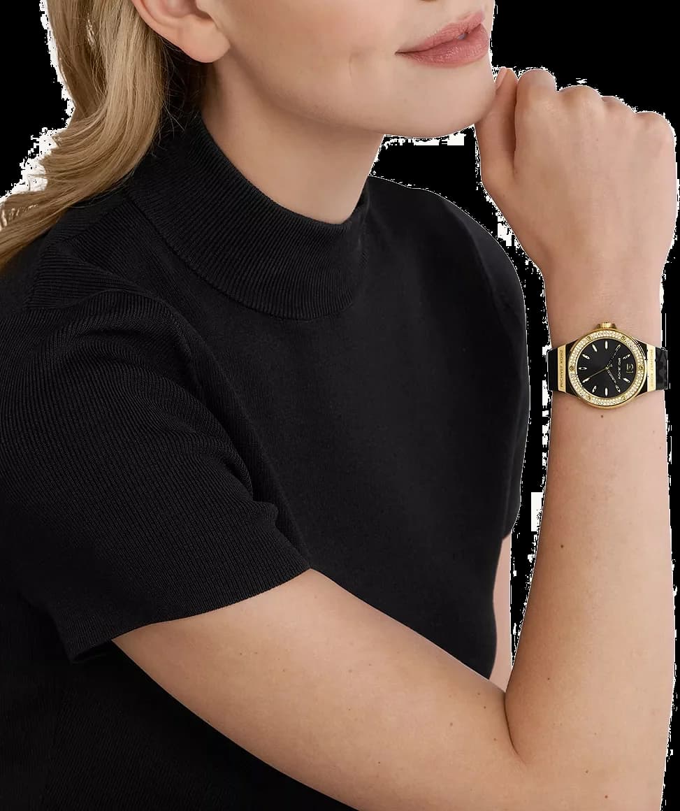 Lunette boîtier Michael Kors MK7281 en acier inoxydable poli brossé, lunette fixe lisse et couronne crantée