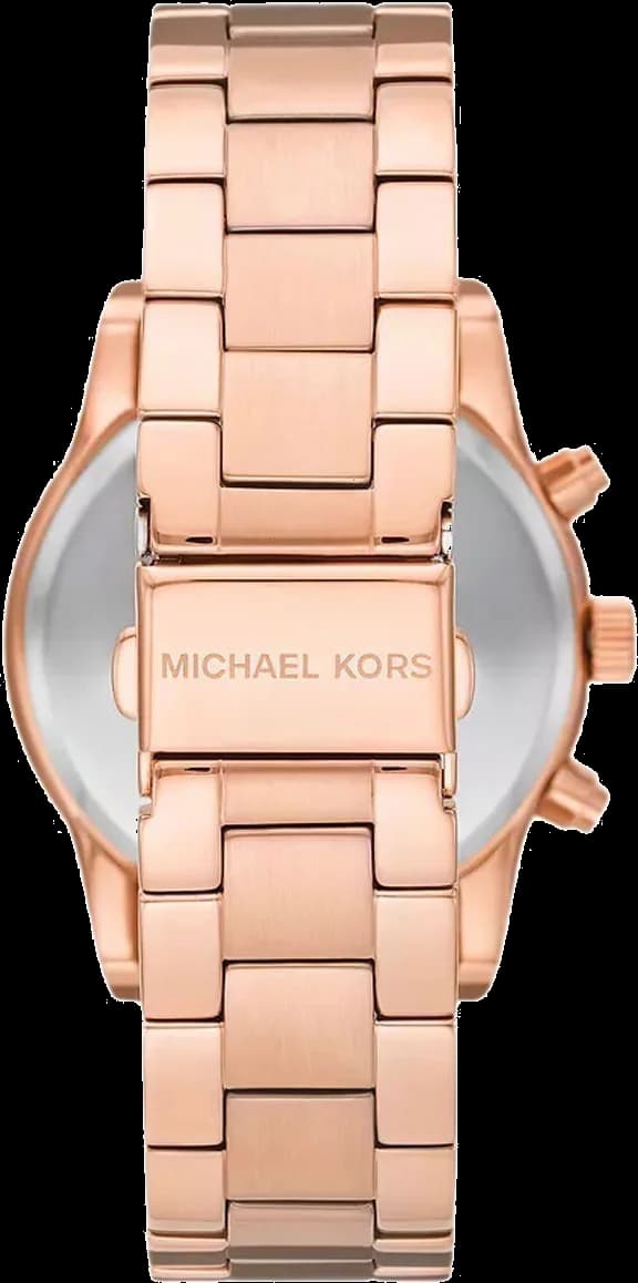 Visage cadran Michael Kors MK7302 avec compteurs chronographe, date à 4h30 et cristaux scintillants sur l'ensemble