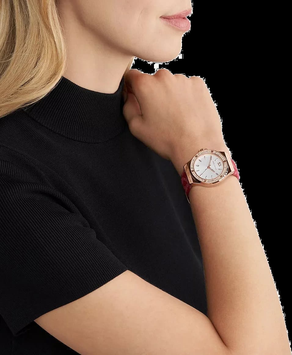 Montre Michael Kors Lennox MK7308 pour femme, cadran blanc 37mm, bracelet cuir rouge vue 2