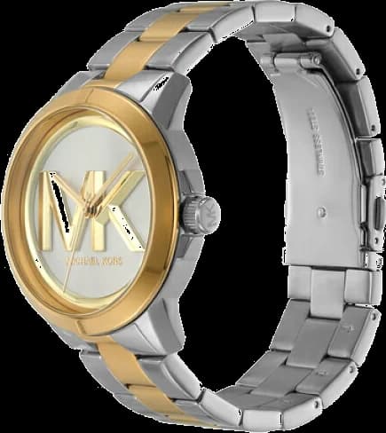 Attache bracelet Michael Kors MK7319 en acier inoxydable bicolore or rose et argent, fermoir déployant sécurisé