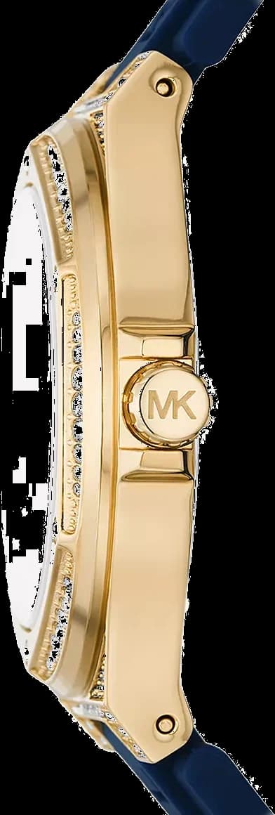 Attache bracelet Michael Kors MK7333 en silicone bleu avec fermoir déployant doré, confort et style