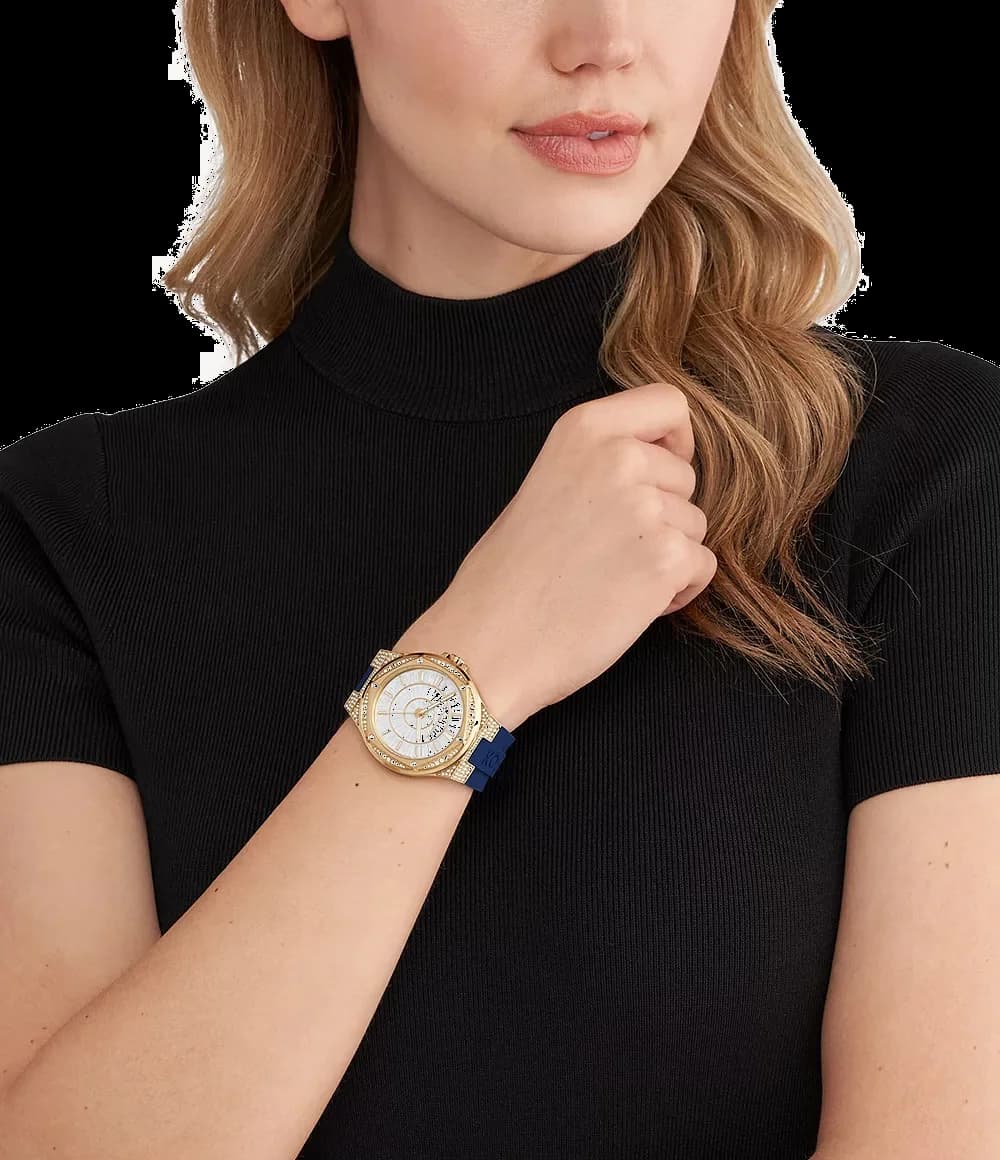 Lunette boîtier Michael Kors MK7333 en acier doré 38mm, lunette lisse et verre minéral résistant