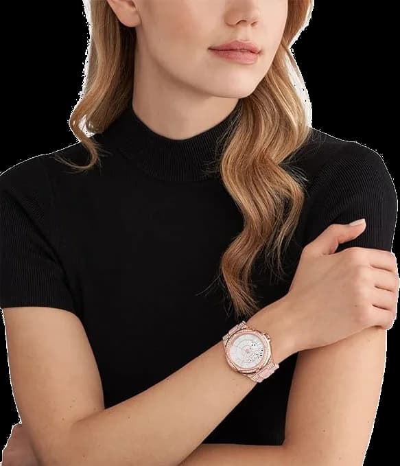 Lunette boîtier Michael Kors MK7334 en acier inoxydable doré, lunette fixe lisse, vue de profil fine de 10 mm d'épaisseur