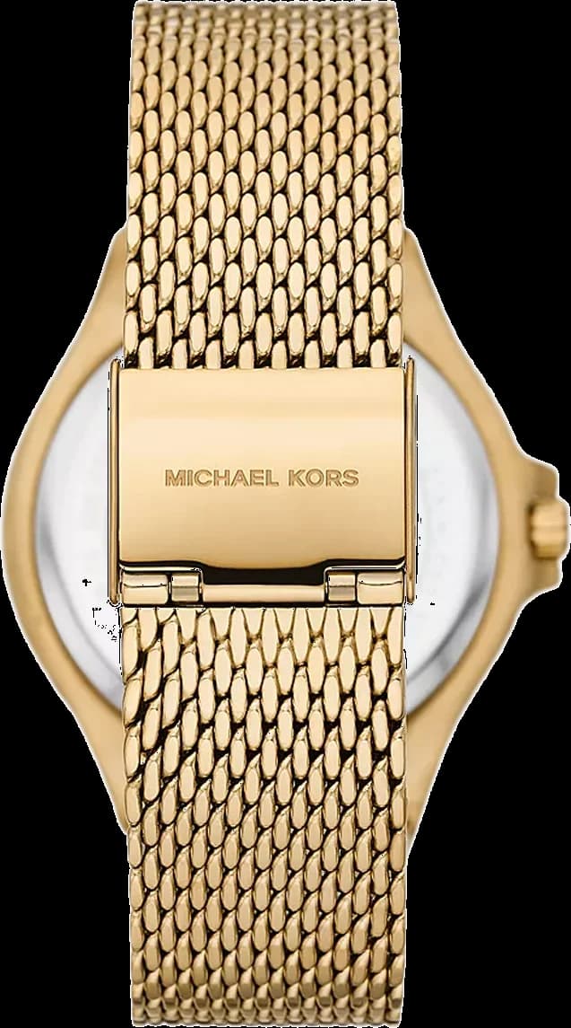 Visage cadran Michael Kors MK7335 dévoilant index bâtons, aiguilles dorées et guichet date à 6h