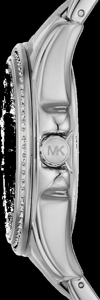 Attache bracelet Michael Kors MK7368 en acier inoxydable argenté à maillons trois rangées, fermoir déployant à double bouton-poussoir