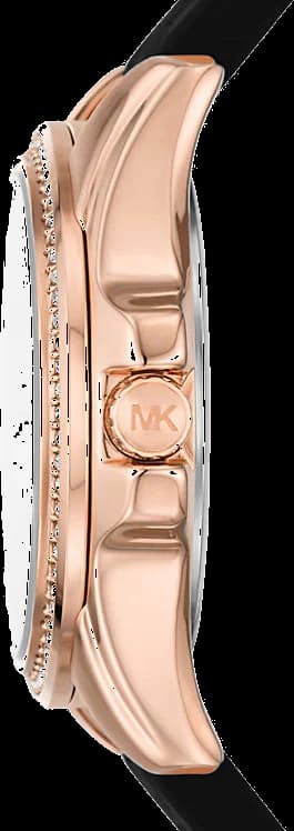 Visage cadran Michael Kors MK7373 détail des index arabes blancs, aiguilles luminescentes et compteurs chronographe à 3-6-9 heures