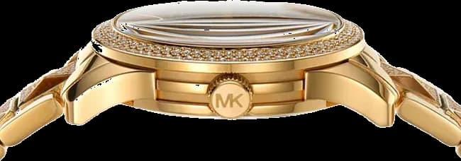 Visage cadran Michael Kors MK7389 affichant chiffres romains, guichet date à 6h, finition satinée