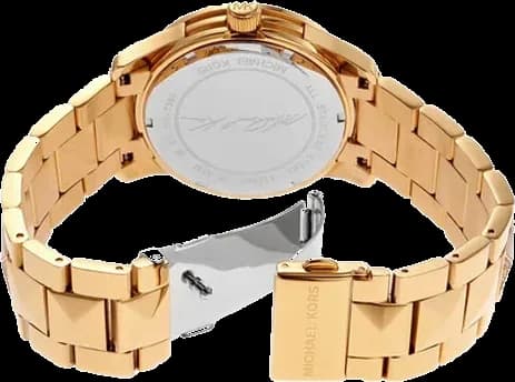 Attache bracelet Michael Kors MK7389 en acier inoxydable bicolore or rose, fermoir déployant, maillons polis