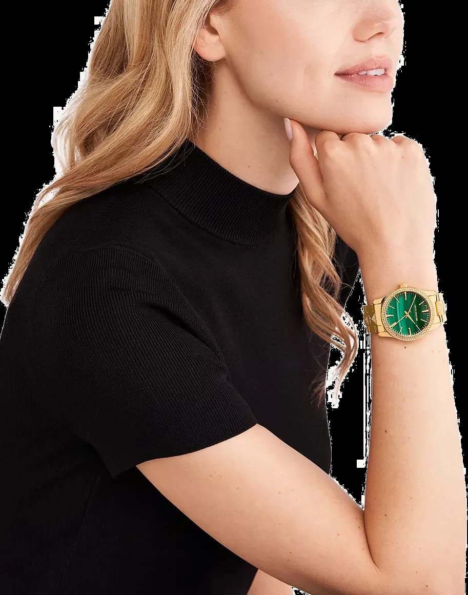 Lunette boîtier Michael Kors MK7390 en acier inoxydable doré, lunette lisse, profil fin et élégant