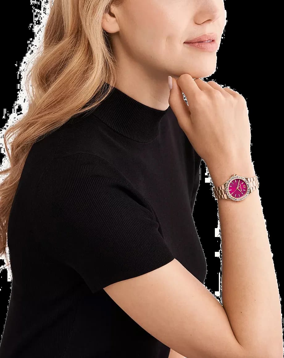 Lunette boîtier Michael Kors MK7396 en acier inoxydable brossé et poli, lunette fixe lisse, profil fin