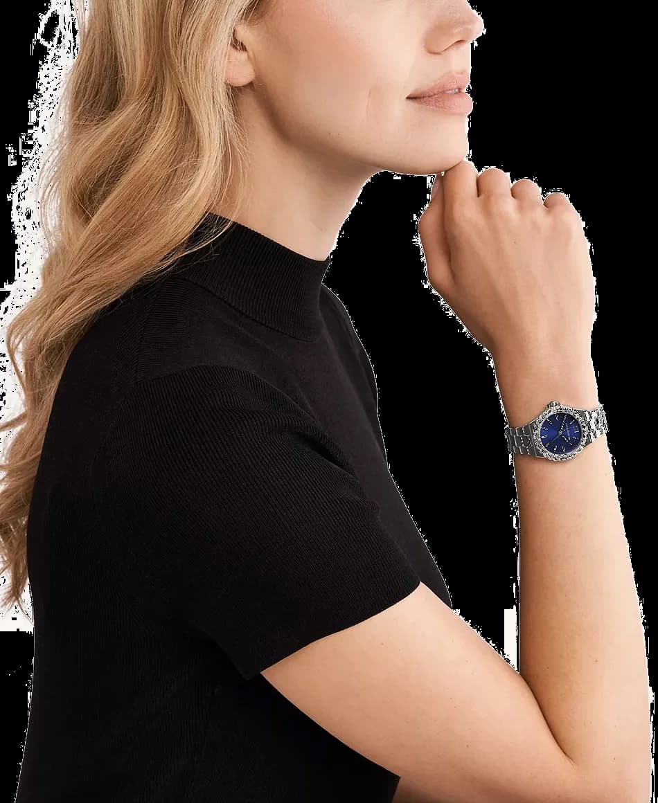 Lunette boîtier Michael Kors MK7397 tonneau acier inoxydable 39mm, lunette lisse polie, verre minéral, profil fin et étanche 5 ATM