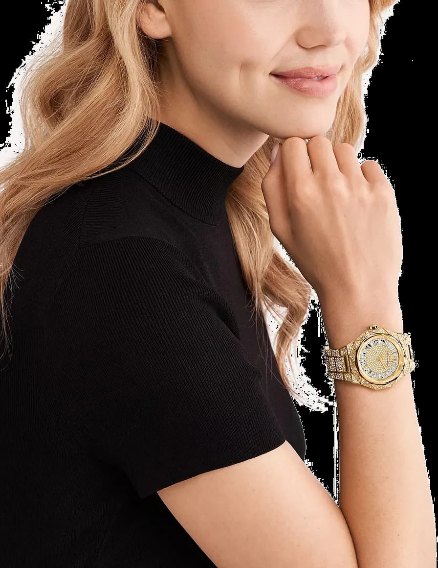 Lunette boîtier Michael Kors MK7398 en acier doré avec lunette lisse et fond vissé étanche 50m