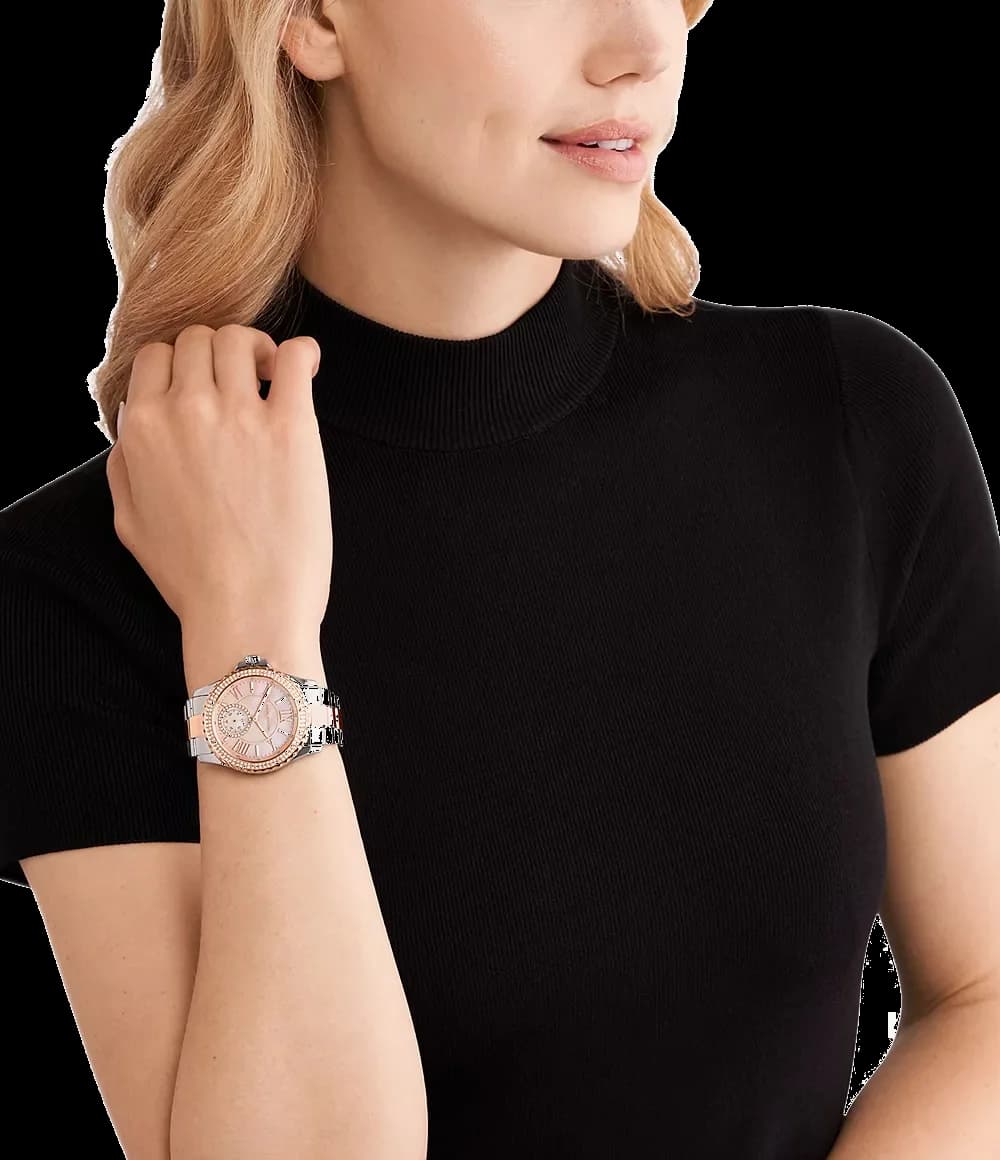 Montre femme Michael Kors Everest MK7402 - Cadran or rose, bracelet acier bicolore argent/or rose vue 4