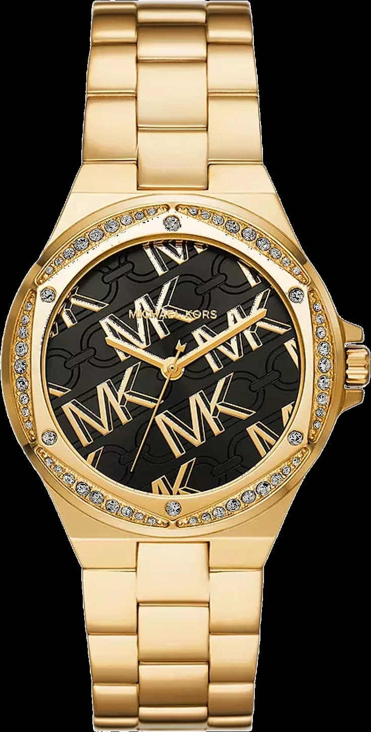 Montre Michael Kors Lennox MK7404 pour Femme, Cadran Noir, Boîtier et Bracelet en Acier Inoxydable Doré