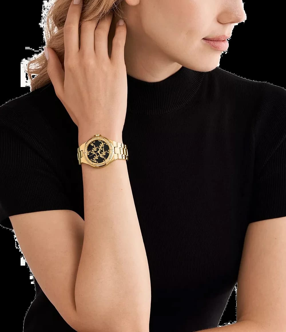 Montre Michael Kors Lennox MK7404 pour Femme, Cadran Noir, Boîtier et Bracelet en Acier Inoxydable Doré vue 4