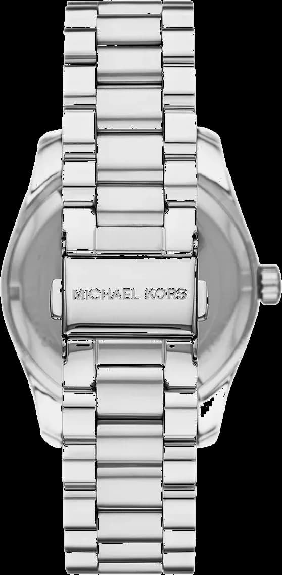 Attache bracelet Michael Kors MK7443 en acier inoxydable argenté maillé type milanais, fermoir déployant double sécurité