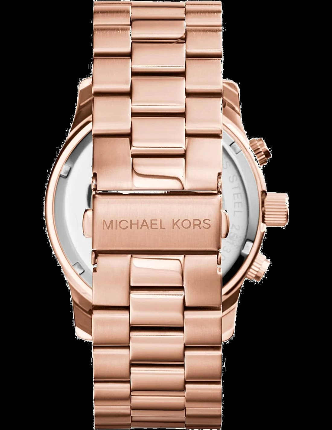 Attache bracelet Michael Kors MK8096 en acier inoxydable plaqué or rose, fermoir déployant double sécurité, maillons polis et satinés