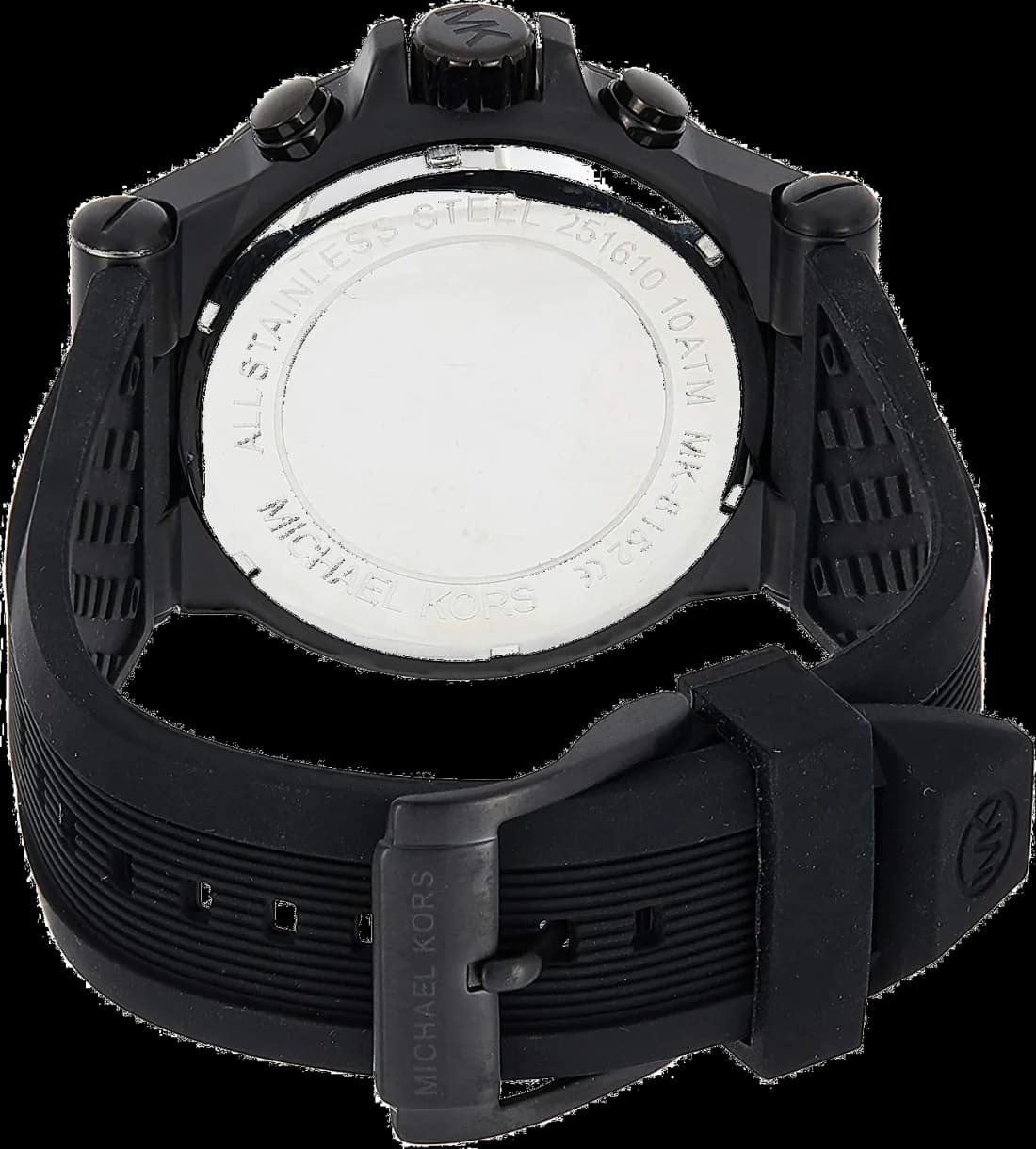 Attache bracelet Michael Kors MK8152 en silicone noir texturé avec boucle ardillon en acier inoxydable