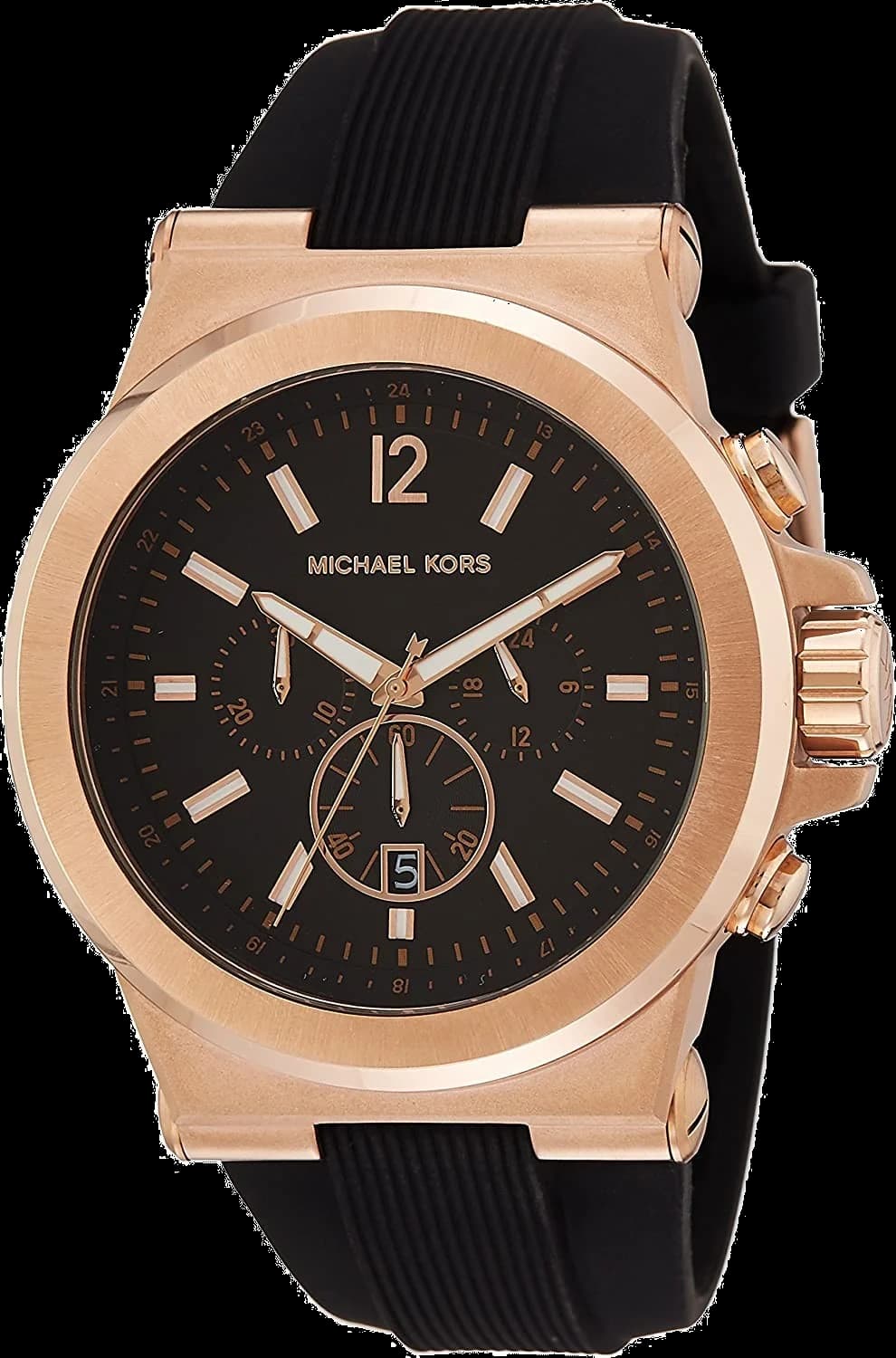 Montre Homme Michael Kors MK8184 Dylan - Boîtier Silicone Or Rose 47mm, Cadran Noir, Bracelet Caoutchouc