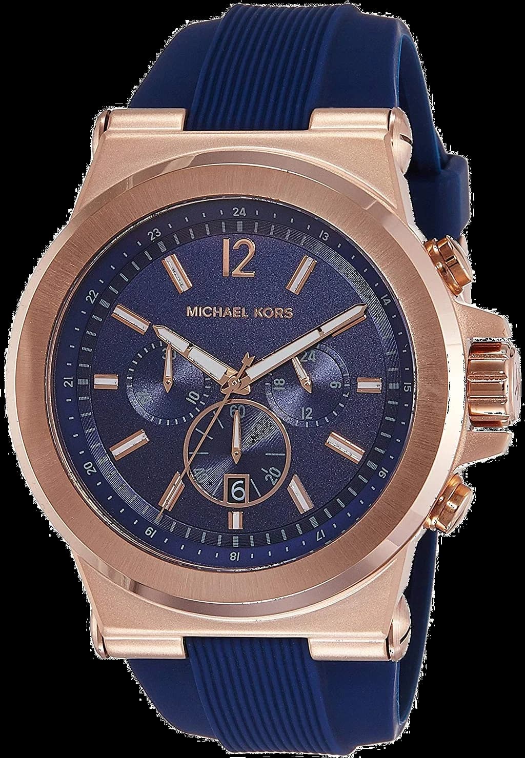 Montre Homme Michael Kors MK8295 Dylan - Boîtier Or Rose, Cadran et Bracelet Silicone Bleu