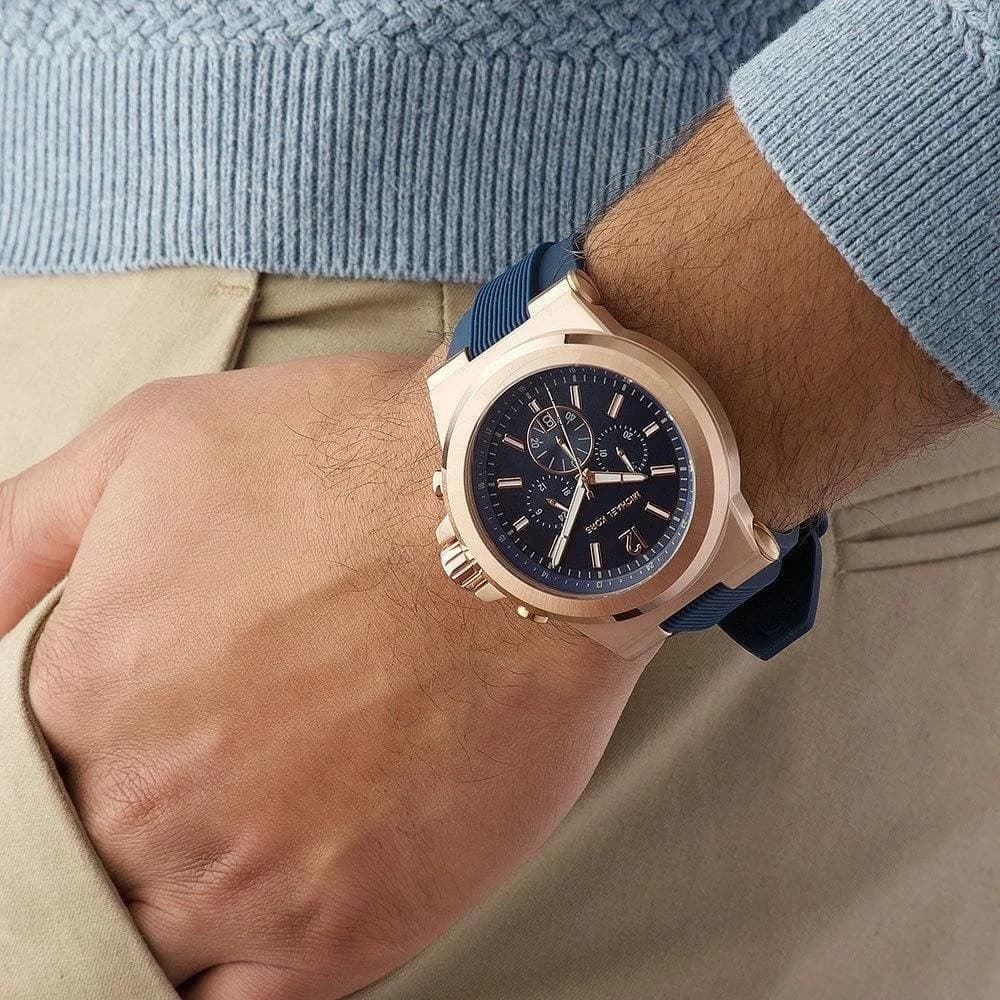 Montre Homme Michael Kors MK8295 Dylan - Boîtier Or Rose, Cadran et Bracelet Silicone Bleu vue 3