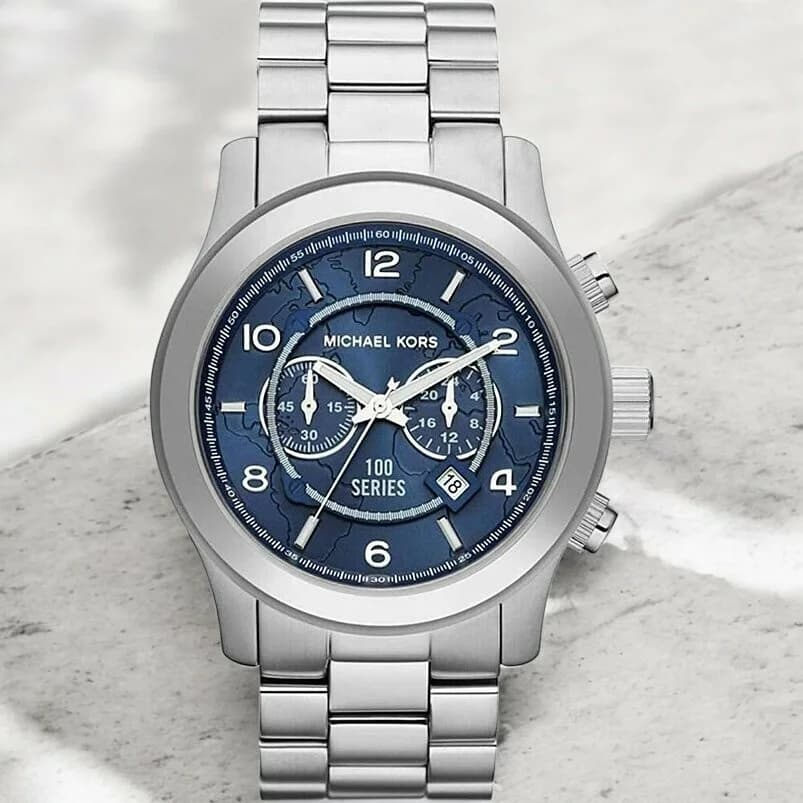 Lunette boîtier Michael Kors MK8314 ronde polie et brossée avec lunette fixe lisse et couronne crantée signée