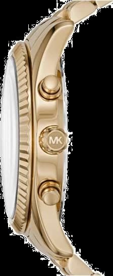 Visage cadran Michael Kors MK8446 avec index bâtons dorés, aiguilles dauphine et guichet date à 3h sur fond vert satiné