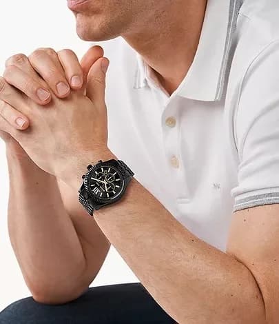 Lunette boîtier Michael Kors MK8603 acier inoxydable 44 mm, lunette fixe polie avec échelle tachymétrique gravée, verre minéral résistant
