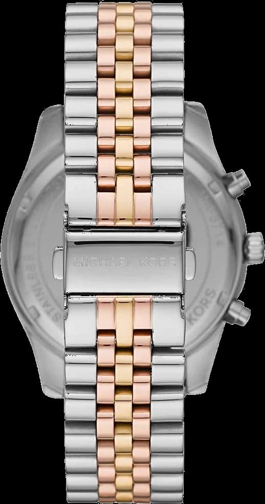Attache bracelet Michael Kors MK8714 en acier inoxydable bicolore or rose avec maillons mélangés et fermoir déployant double sécurité