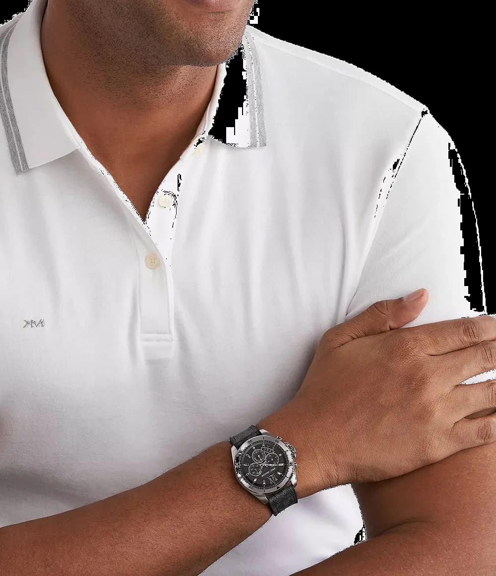 Visage cadran Michael Kors MK8850 avec compteurs chronographe sur fond noir, index appliques et aiguilles luminescentes