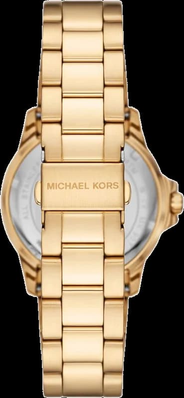 Visage cadran Michael Kors MK9078 avec index bâtons dorés et aiguilles luminescentes, date à 3h, design minimaliste chic