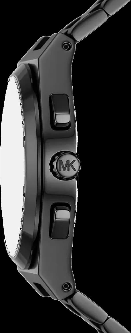 Attache bracelet Michael Kors MK9146 fermeture déployante en acier inoxydable avec poussoirs latéraux sur bracelet cuir noir grainé