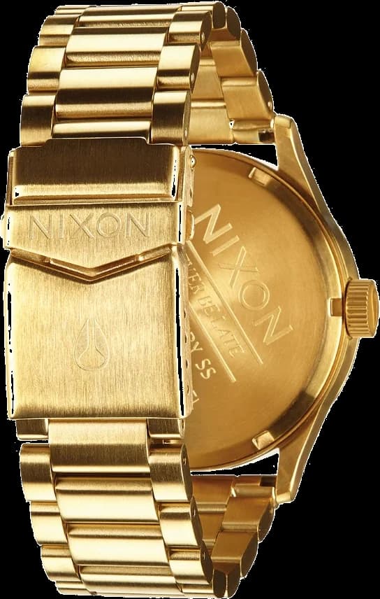 Attache bracelet Nixon A356-502 en acier inoxydable doré massif, maillons polis et satinés, fermoir déployant sécurisé