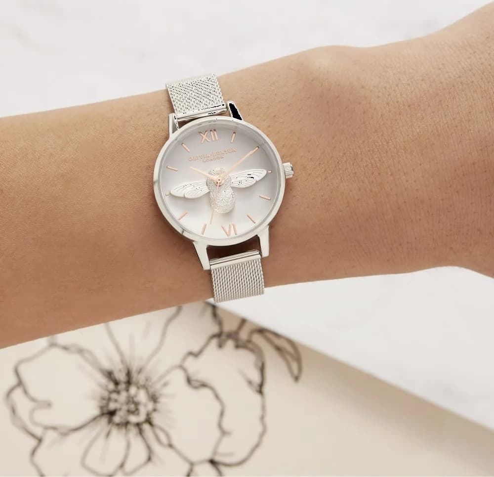 Montre Femme Olivia Burton OB16AM146 Abeille 3D - Cadran Blanc & Bracelet Maille Milanaise Argent vue 4