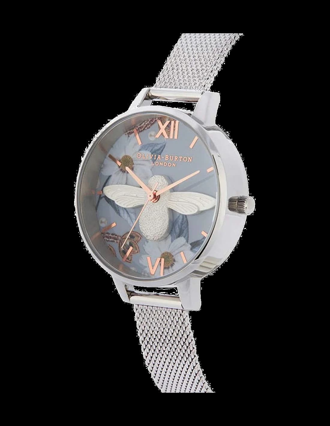 Montre Femme Olivia Burton OB16BF18 Cadran Bleu Abeille 3D Maille Milanaise Dorée vue 2