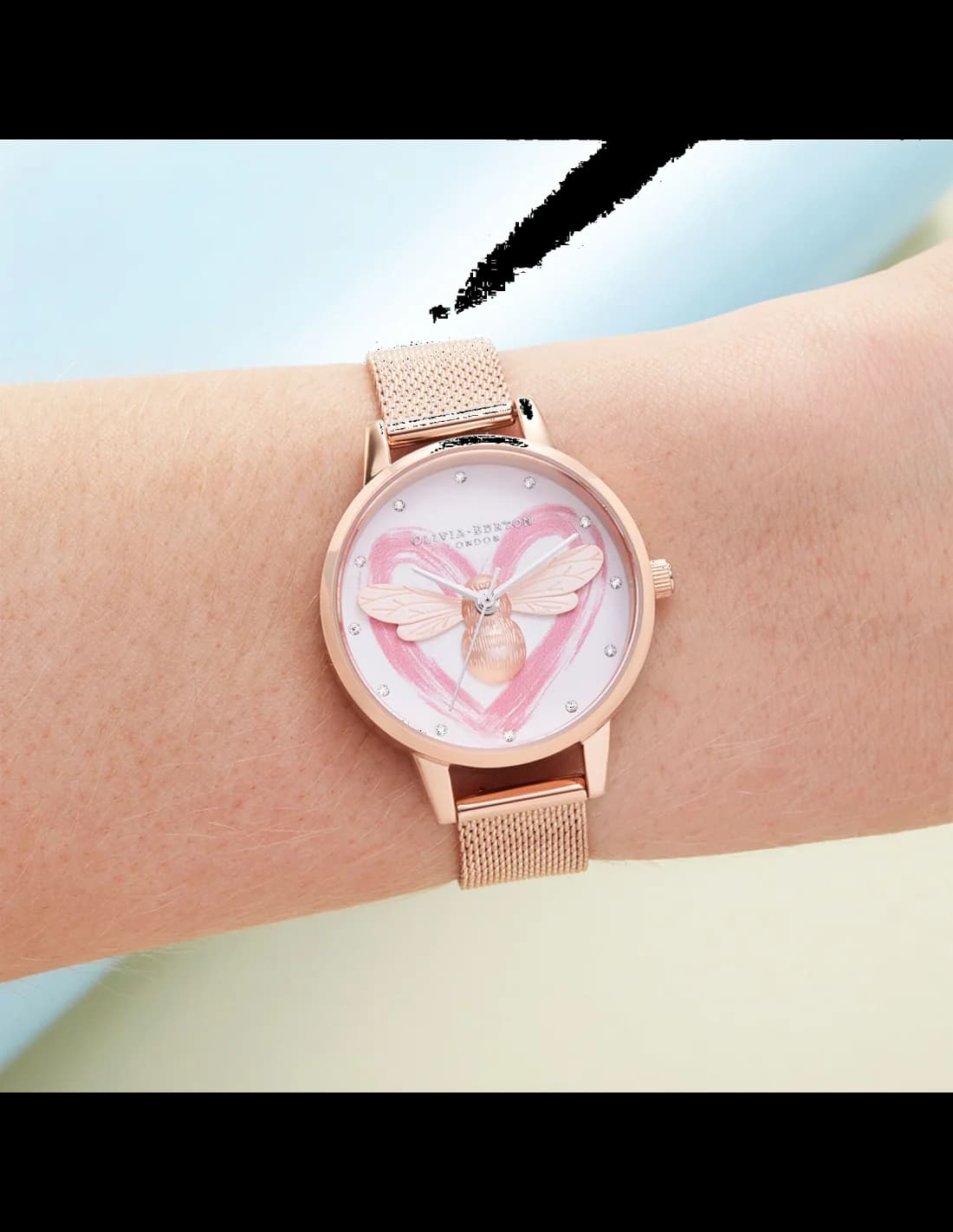 Attache bracelet Olivia Burton OB16FB01 en maille milanaise or rose avec fermoir déployant ajustable