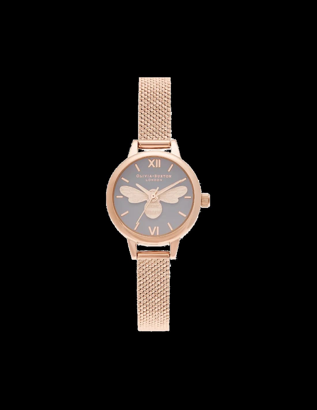 Montre Femme Olivia Burton OB16MC54 Cadran Gris Abeille 3D, Bracelet Maille Milanaise Argent