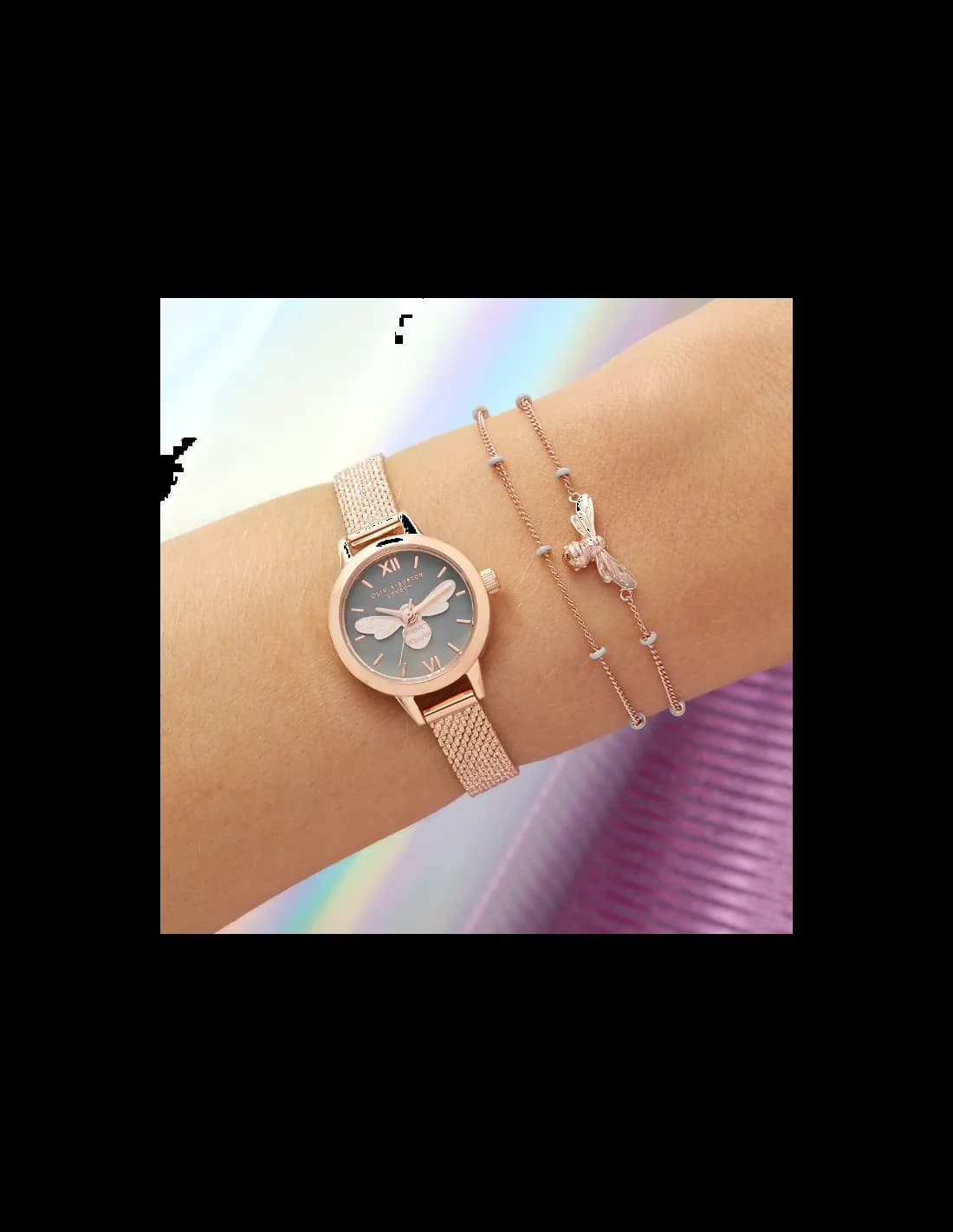 Lunette boîtier Olivia Burton OB16MC54 boîtier rond en acier 316L brossé et poli, verre minéral traité antireflet