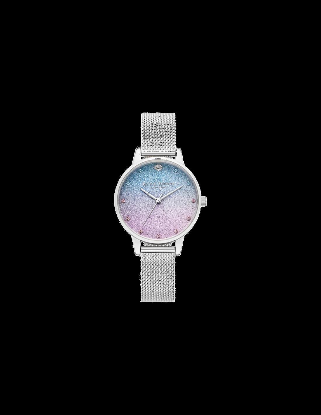 Montre Femme Olivia Burton OB16US01 Cadran Pailleté Gris Maille Milanaise