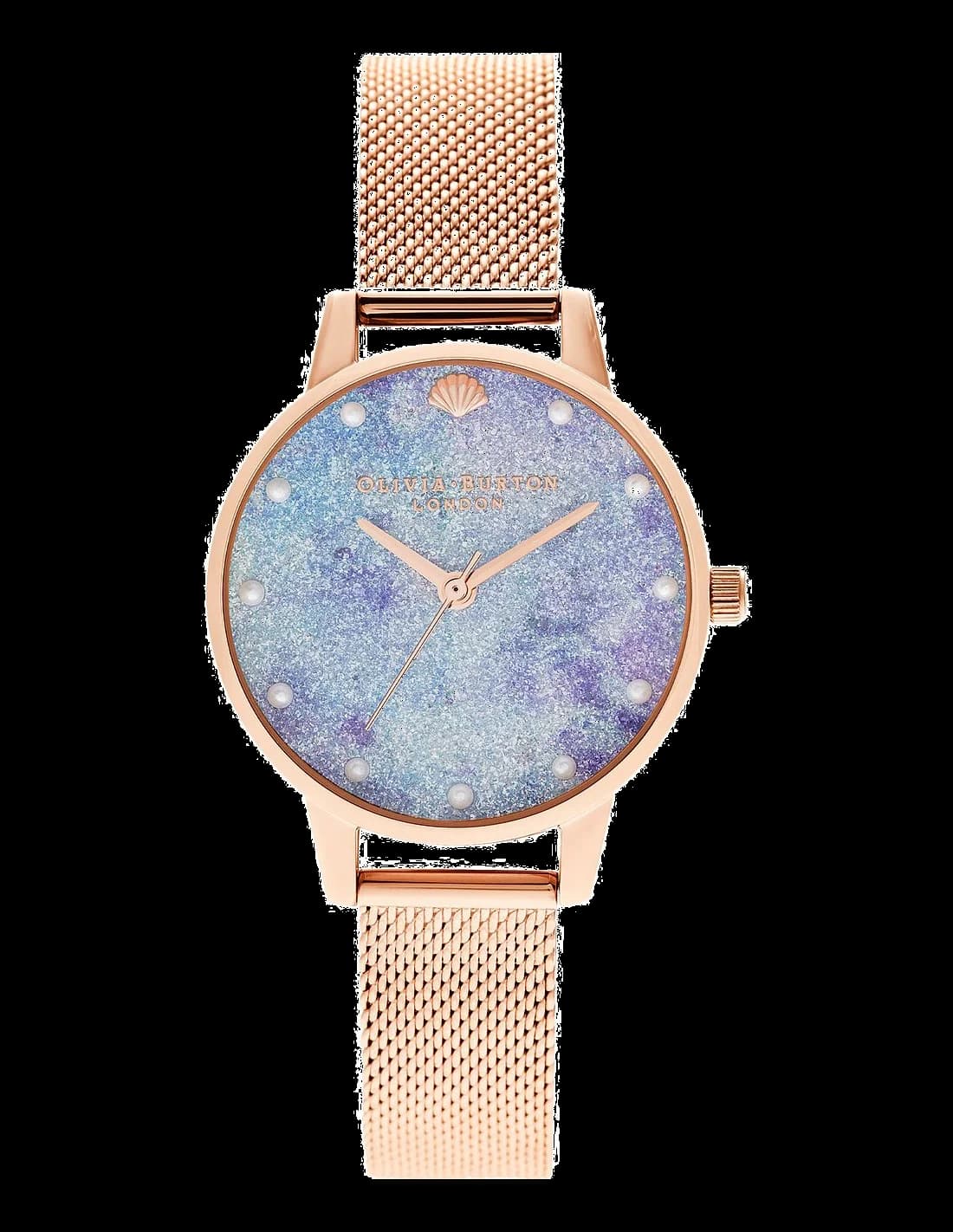 Montre Femme Olivia Burton OB16US44 Cadran Pailleté Deep Sea, Bracelet Acier Or Rose