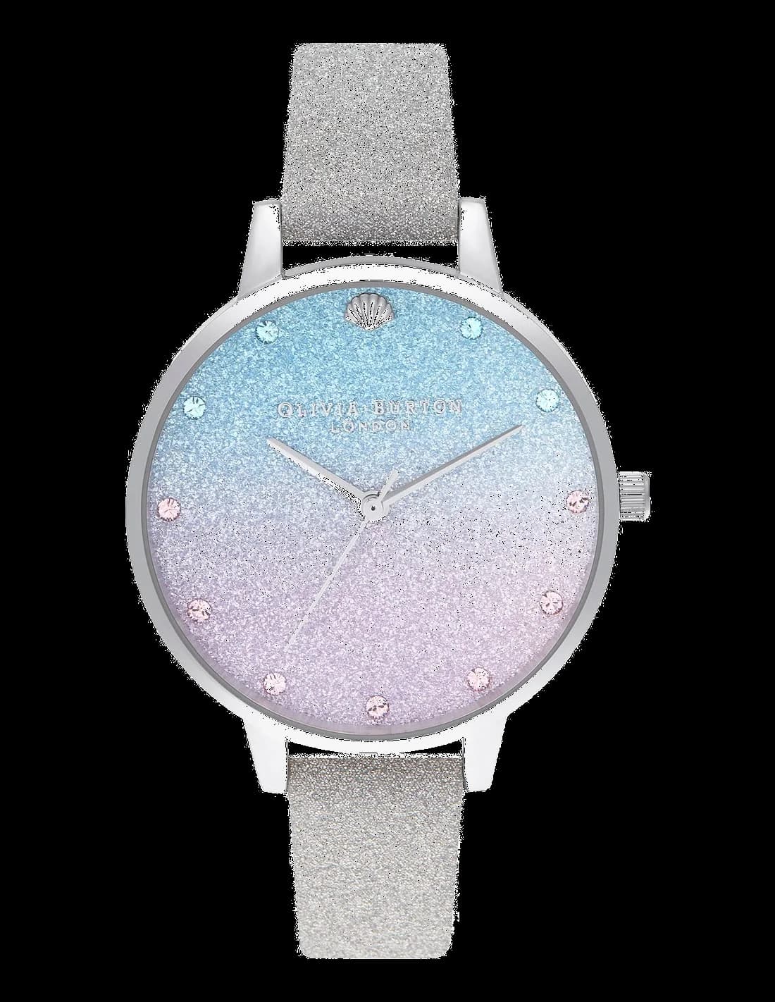 Montre Femme Olivia Burton OB16US49 - Cadran Pailleté, Bracelet Cuir Gris